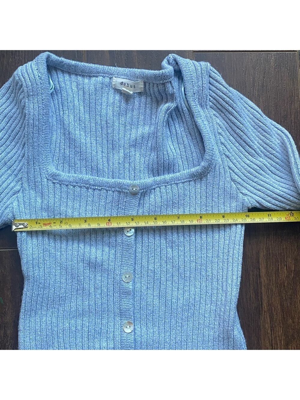 Debut Blue Ribbed Button Front Sweater Size Small/Medium - Picture 3 of 8